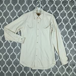 Schaefer Outfitter Western Shirt Men Small Cream Snap Button Up USA Made